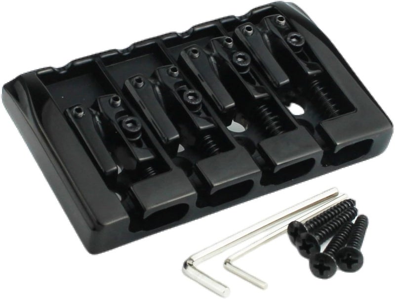 guyker Bass Guitar Bridge, 4 String Fixed Bridges String Space 19mm Replacement for Jazz Bass or Precision Instruments (GB404, Black) - Image 1